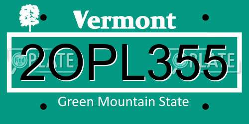 2OPL355 Vermont License Plate