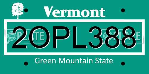2OPL388 Vermont License Plate