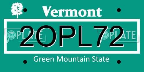 2OPL72 Vermont License Plate