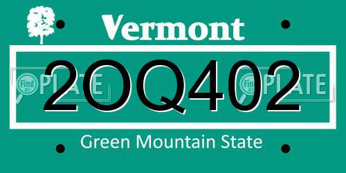 2OQ402 Vermont License Plate