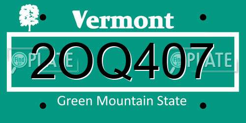 2OQ407 Vermont License Plate