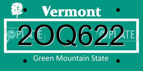 2OQ622 Vermont License Plate
