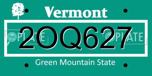 2OQ627 Vermont License Plate