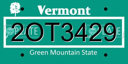 2OT3429 Vermont License Plate