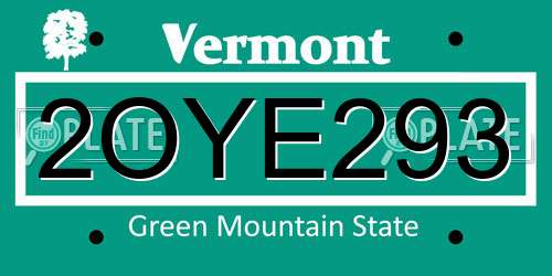 2OYE293 Vermont License Plate