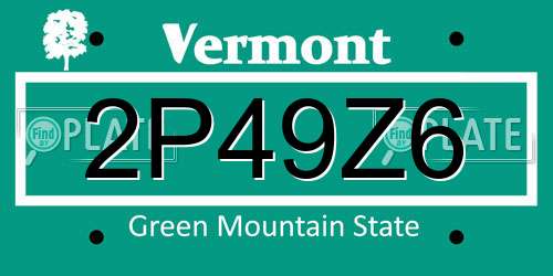 2P49Z6 Vermont License Plate