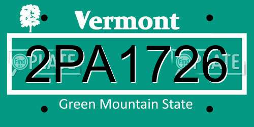 2PA1726 Vermont License Plate