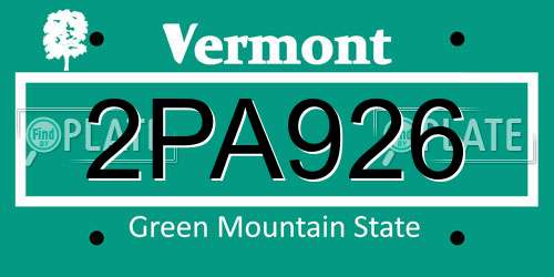 2PA926 Vermont License Plate