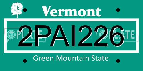 2PAI226 Vermont License Plate