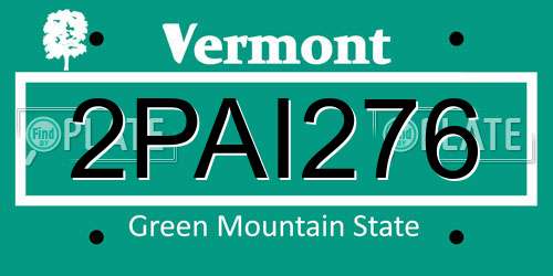2PAI276 Vermont License Plate
