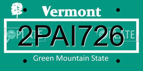 2PAI726 Vermont License Plate