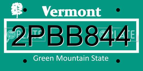 2PBB844 Vermont License Plate