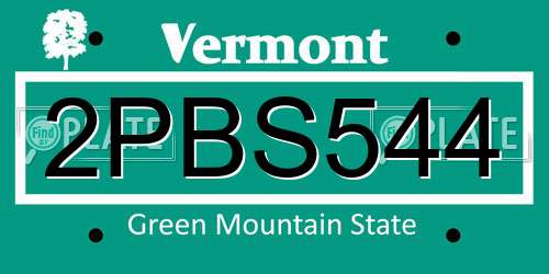 2PBS544 Vermont License Plate