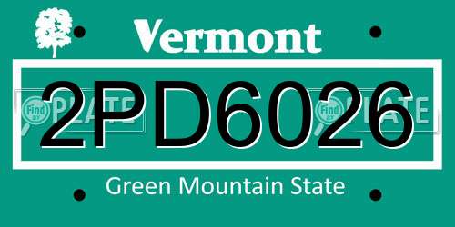 2PD6026 Vermont License Plate