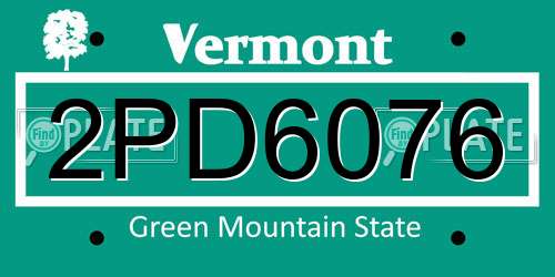 2PD6076 Vermont License Plate