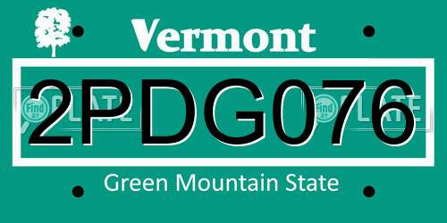 2PDG076 Vermont License Plate