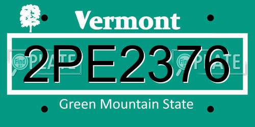 2PE2376 Vermont License Plate