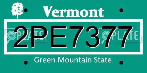 2PE7377 Vermont License Plate