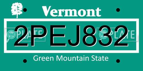 2PEJ832 Vermont License Plate