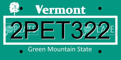 2PET322 Vermont License Plate