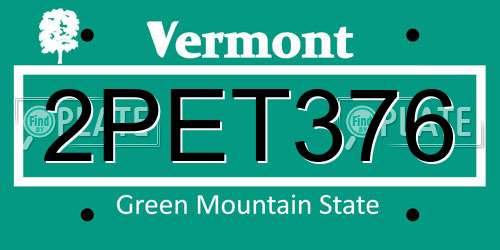 2PET376 Vermont License Plate