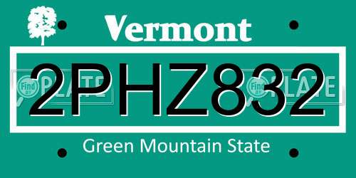 2PHZ832 Vermont License Plate