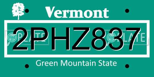 2PHZ837 Vermont License Plate