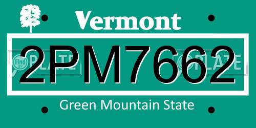 2PM7662 Vermont License Plate