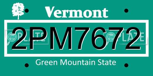 2PM7672 Vermont License Plate