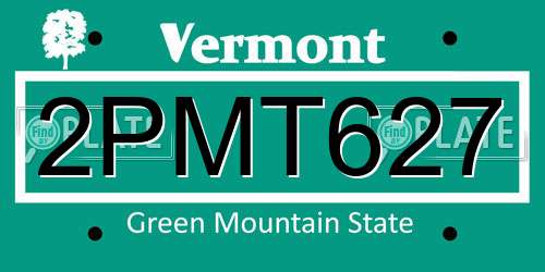 2PMT627 Vermont License Plate