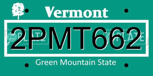2PMT662 Vermont License Plate