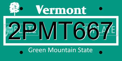 2PMT667 Vermont License Plate
