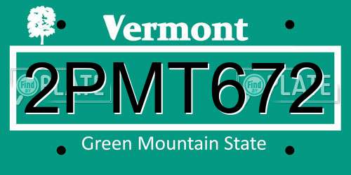 2PMT672 Vermont License Plate