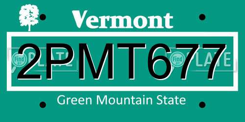 2PMT677 Vermont License Plate