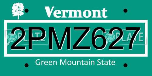 2PMZ627 Vermont License Plate