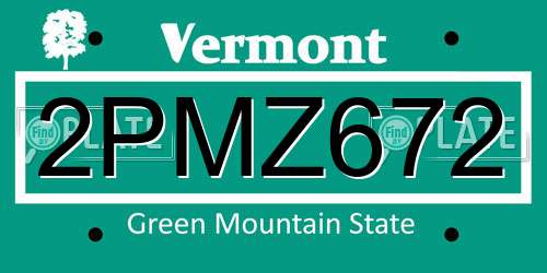 2PMZ672 Vermont License Plate