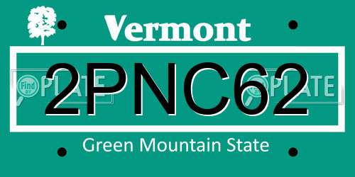 2PNC62 Vermont License Plate