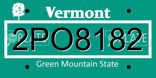 2PO8182 Vermont License Plate
