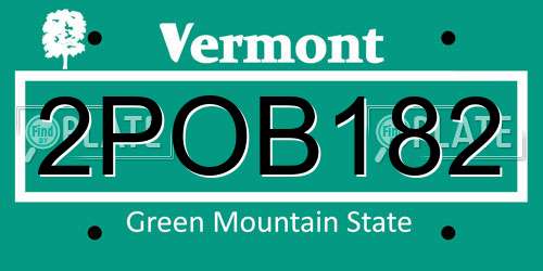 2POB182 Vermont License Plate