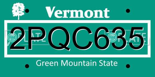 2PQC635 Vermont License Plate