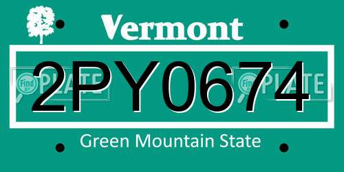 2PY0674 Vermont License Plate