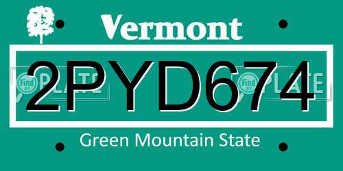 2PYD674 Vermont License Plate