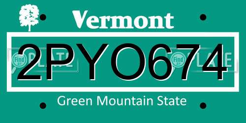 2PYO674 Vermont License Plate