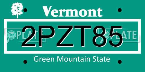 2PZT85 Vermont License Plate