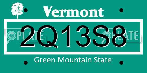 2Q13S8 Vermont License Plate