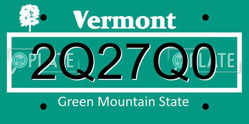 2Q27Q0 Vermont License Plate