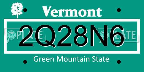 2Q28N6 Vermont License Plate