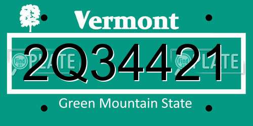 2Q34421 Vermont License Plate