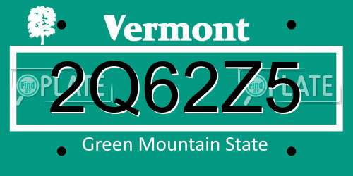 2Q62Z5 Vermont License Plate