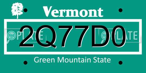 2Q77D0 Vermont License Plate